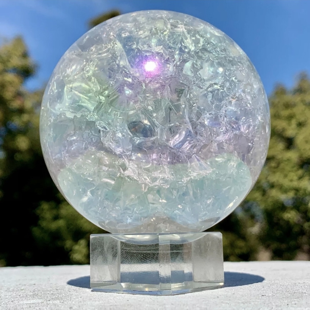 Irridescent Titanium Rainbow Quartz Crystal Ball Sphere Orb New